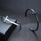 Bracelet Jonc Croix argent et noir