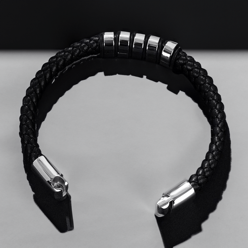 Bracelet Personnalisé en cuir tressé fermoir argent