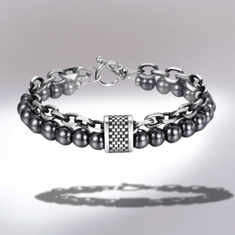 Bracelet en perles hématite et acier inoxydable