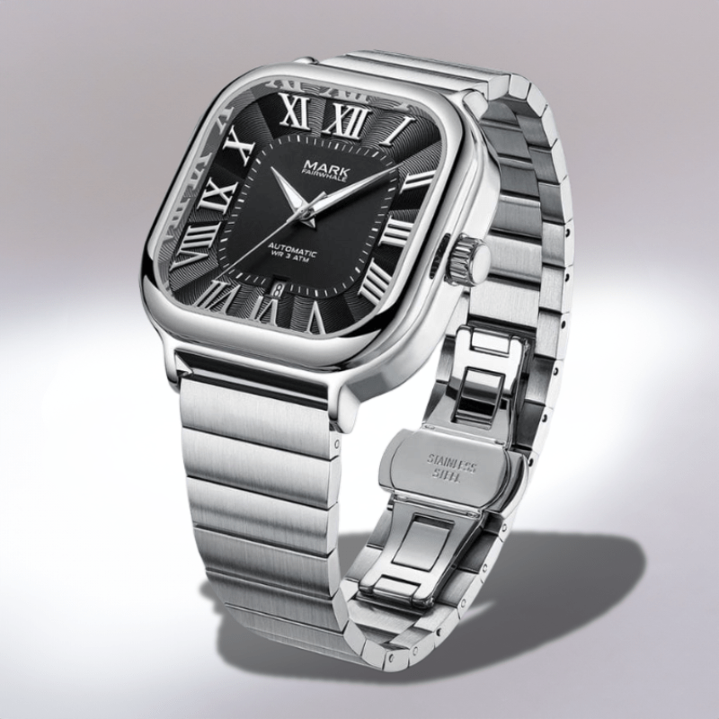 Montre Automatique Carrée argent noir