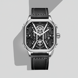 Montre Carré Luxe argent avec bracelet en cuir