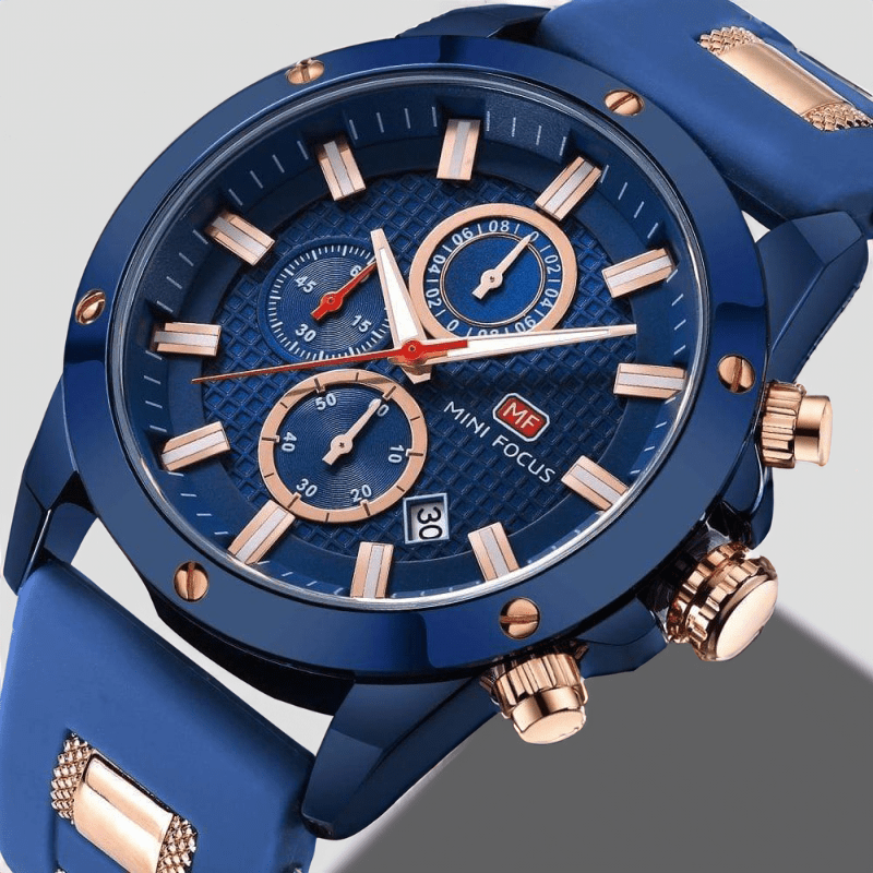 Montre Chronographe Homme Bracelet Silicone bleu