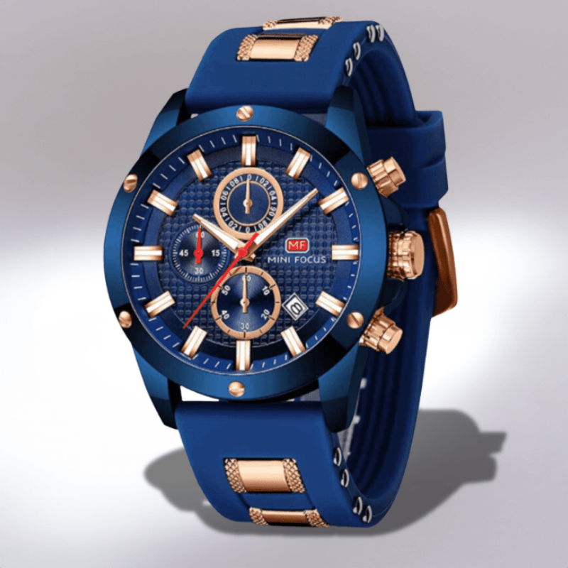 Montre Chronographe Homme Bracelet Silicone bleue