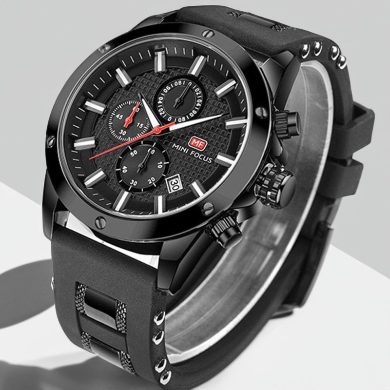 Montre Chronographe Homme Bracelet Silicone noire