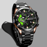 Montre Chronographe en Acier noir et or