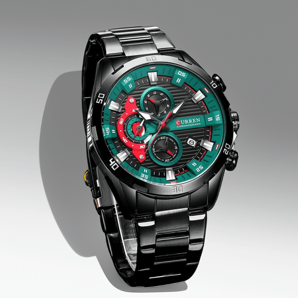 Montre Chronographe en Acier noir et vert