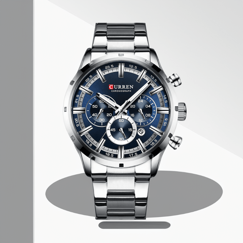 Montre Luxe Quartz argent bleu