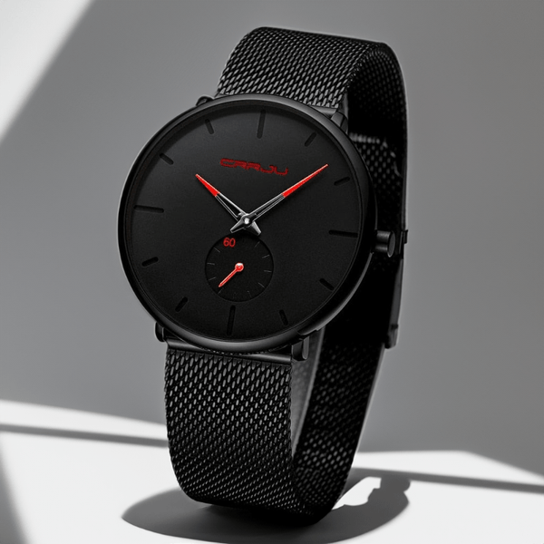 Montre Noire Quartz rouge