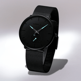 Montre Noire Quartz turquoise