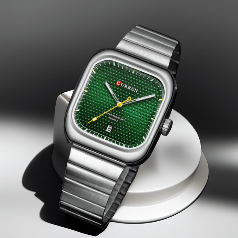 Montre Quartz Carré argent et vert