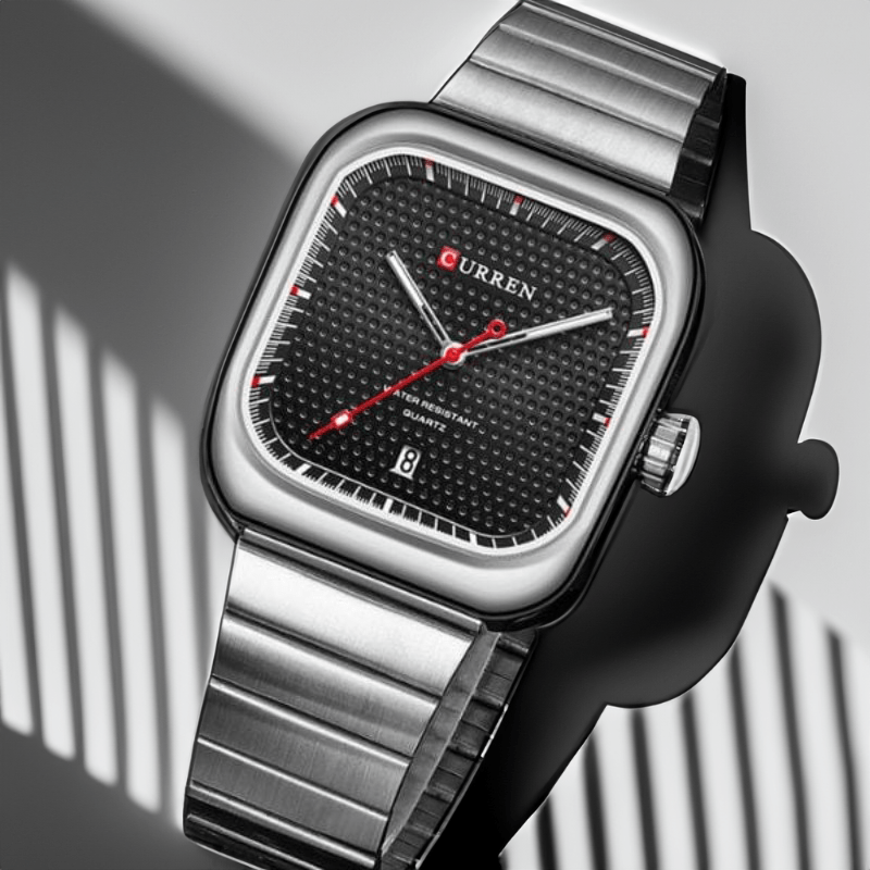 Montre Quartz Carré argent noir