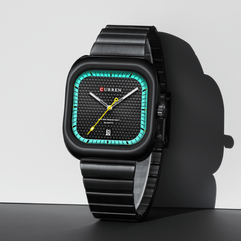 Montre Quartz Carré noir et vert