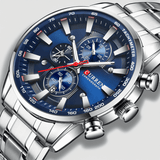 Montre Quartz Luxe Bracelet Acier argent bleu