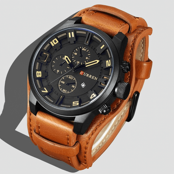 Montre en cuir chronographe camel