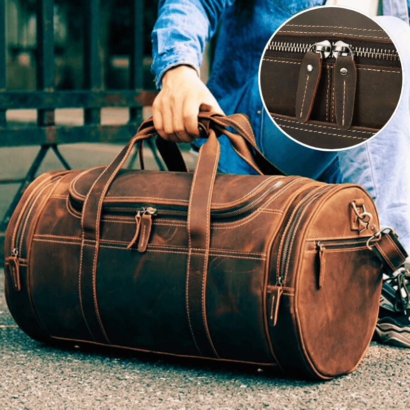 sac de voyager cuir marron vintage