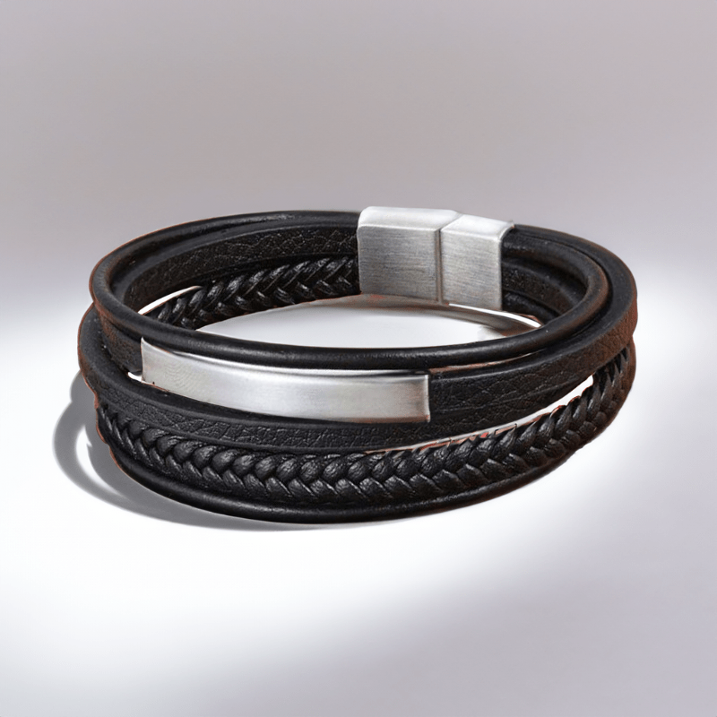 bracelet en cuir pour homme argent