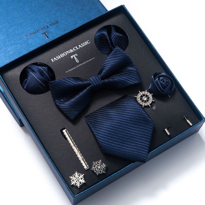 COFFRET CADEAU COSTUME CRAVATE ET NOEUD PAPILLON BLEU