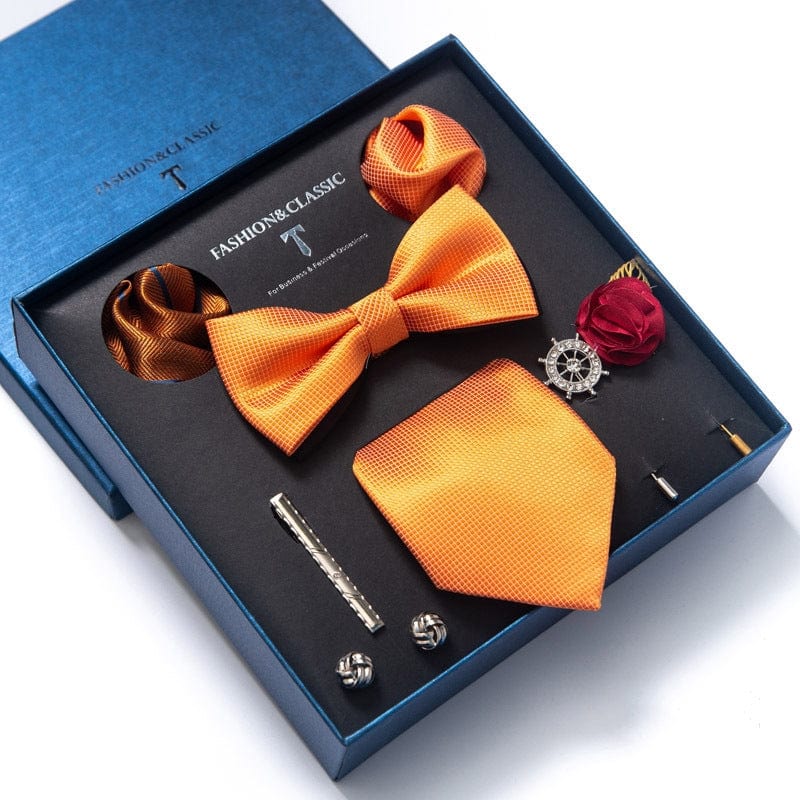 COFFRET CADEAU COSTUME CRAVATE ET NOEUD PAPILLON ORANGE