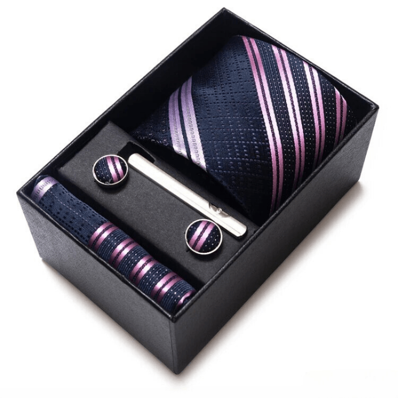 COFFRET CADEAU CRAVATE MAUVE ET BOUTONS DE MANCHETTE