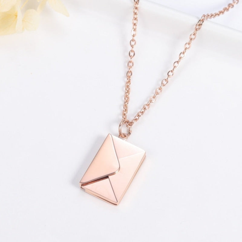 collier et pendentif enveloppe personnalisable or rose