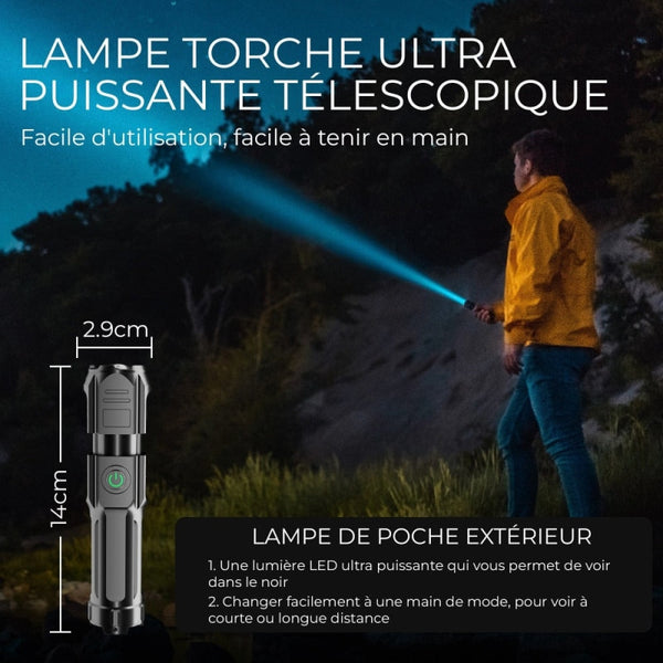 Puissante lampe de poche LED USB rechargeable forte lumière flash