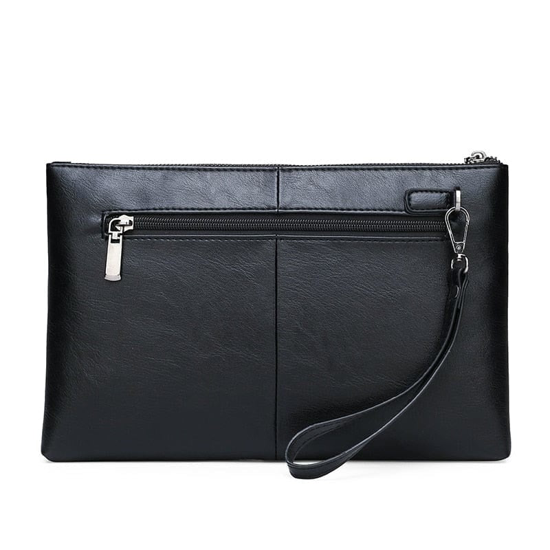 Pochette en cuir noir pour homme de dos