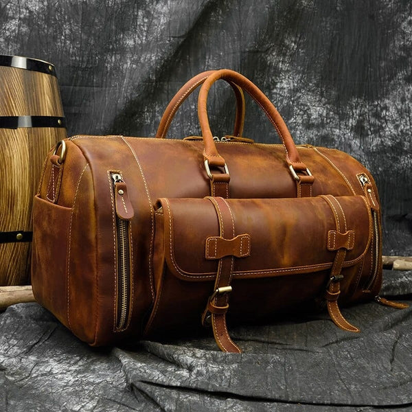 Sac de voyage en cuir vintage marron pour homme – La Boutique Des Hommes