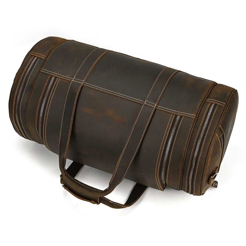 sac de voyager cuir marron vintage